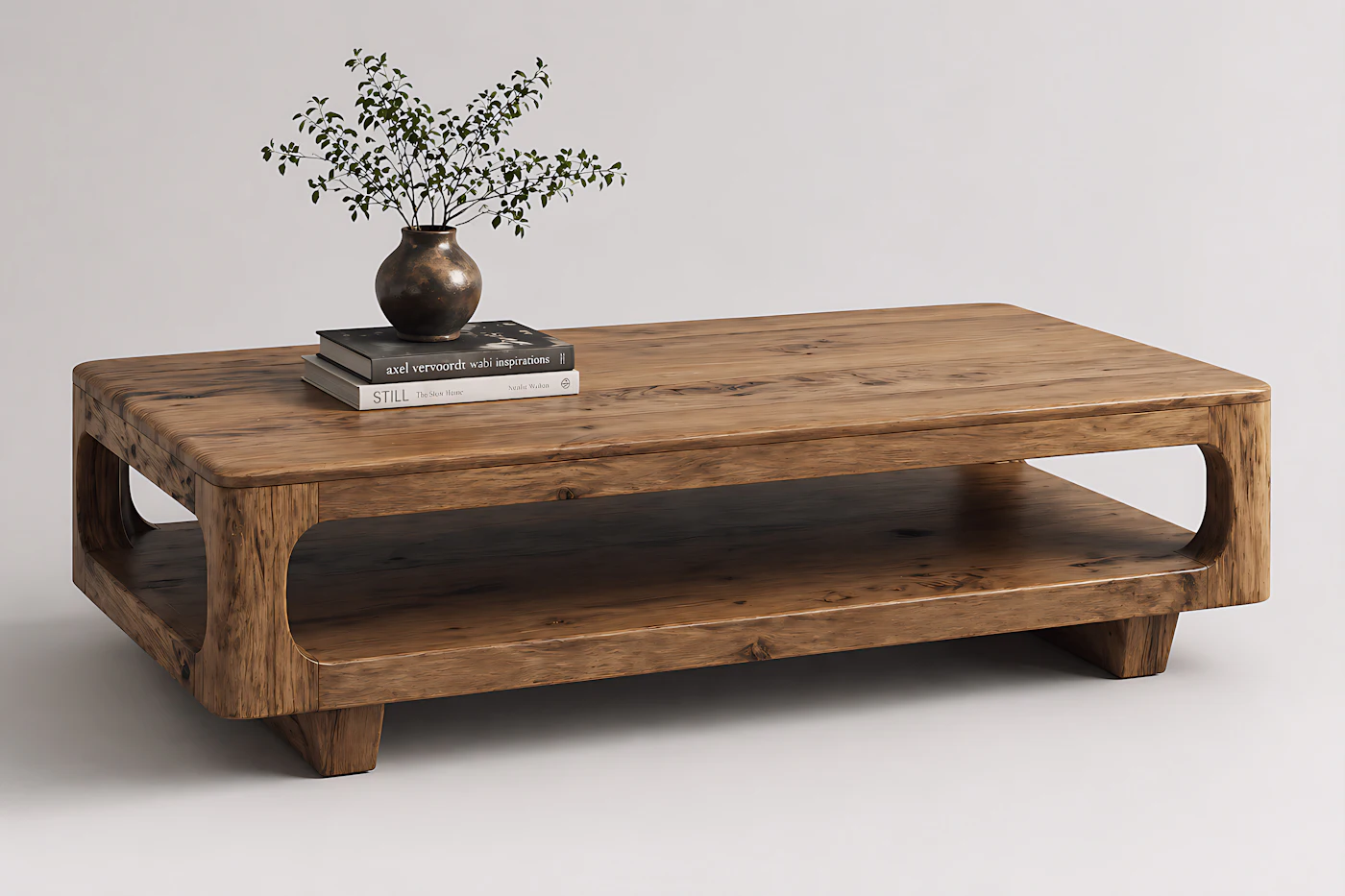 A chunky reclaimed pine coffee table