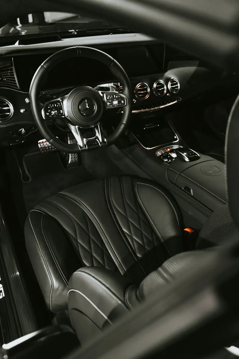Quilted leather seats in a car on the showroom floor